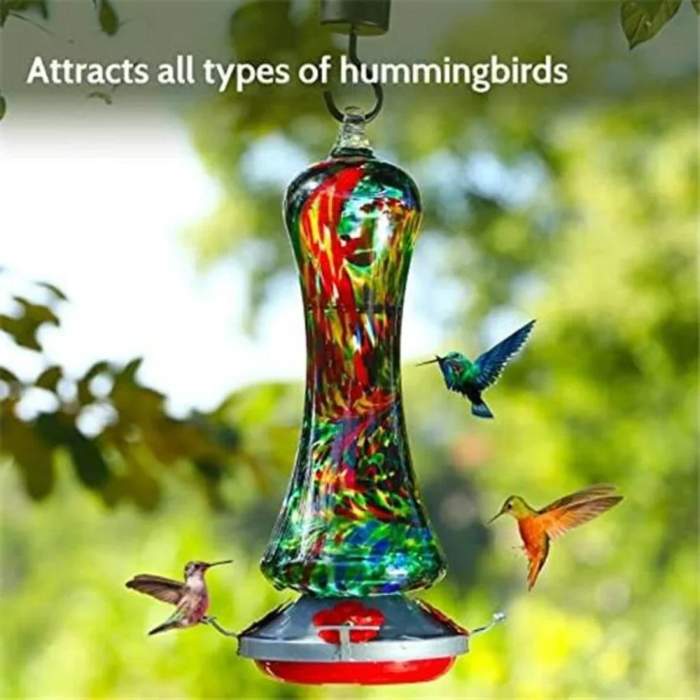 Glass Hummingbird Feeder for Outdoors: Leak Proof Hanging Hummingbirds Present